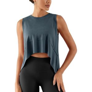 image:imageODODOS Modal Soft Sleeveless Crop Top for Women Athletic Tee Gym Workout Cropped Yoga TankDark Bluewashed Crop
