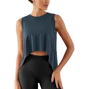 image:imageODODOS Modal Soft Sleeveless Crop Top for Women Athletic Tee Gym Workout Cropped Yoga TankDeep Tealwashed Crop