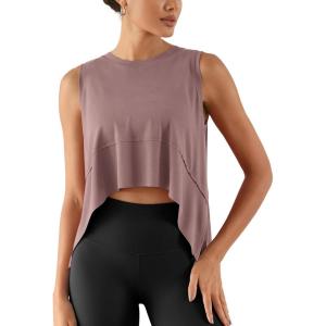 image:imageODODOS Modal Soft Sleeveless Crop Top for Women Athletic Tee Gym Workout Cropped Yoga TankDusty Rosewashed Crop