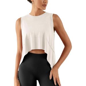 image:imageODODOS Modal Soft Sleeveless Crop Top for Women Athletic Tee Gym Workout Cropped Yoga TankIvorywashed Crop