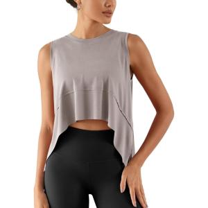 image:imageODODOS Modal Soft Sleeveless Crop Top for Women Athletic Tee Gym Workout Cropped Yoga TankLight Beige Crop