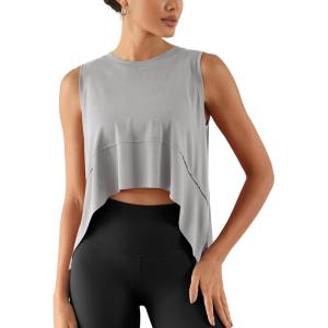 image:imageODODOS Modal Soft Sleeveless Crop Top for Women Athletic Tee Gym Workout Cropped Yoga TankLight Greywashed Crop