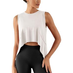 image:imageODODOS Modal Soft Sleeveless Crop Top for Women Athletic Tee Gym Workout Cropped Yoga TankWhitewashed Crop