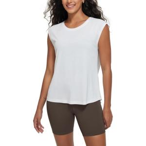 image:imageODODOS Modal Soft Sleeveless Shirts for Women Crew Neck Yoga Tee Summer Flowy Workout Tank TopsWhite