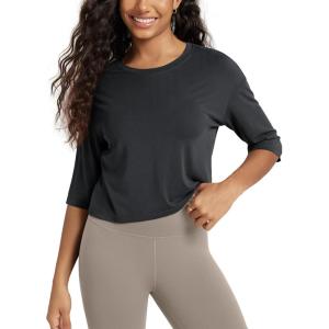 image:imageODODOS Womens Cropped TShirt  Ultra Soft Short Sleeve Top Crew Neck Relaxed Fit Casual Tee for Everyday WearBlack