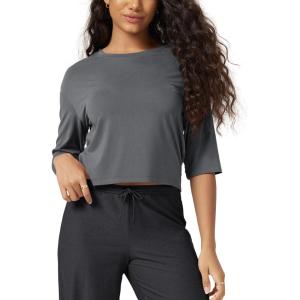 image:imageODODOS Womens Cropped TShirt  Ultra Soft Short Sleeve Top Crew Neck Relaxed Fit Casual Tee for Everyday WearCharcoal