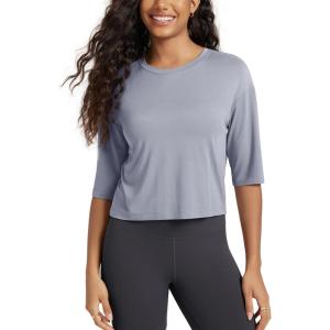 image:imageODODOS Womens Cropped TShirt  Ultra Soft Short Sleeve Top Crew Neck Relaxed Fit Casual Tee for Everyday WearGrey Blue