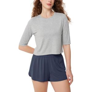 image:imageODODOS Womens Cropped TShirt  Ultra Soft Short Sleeve Top Crew Neck Relaxed Fit Casual Tee for Everyday WearHeather Grey