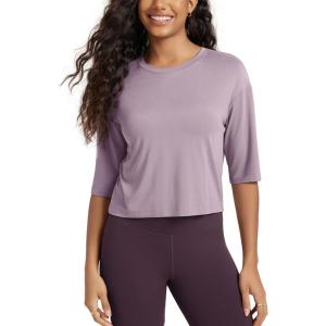 image:imageODODOS Womens Cropped TShirt  Ultra Soft Short Sleeve Top Crew Neck Relaxed Fit Casual Tee for Everyday WearLavender