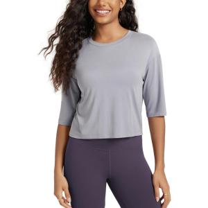 image:imageODODOS Womens Cropped TShirt  Ultra Soft Short Sleeve Top Crew Neck Relaxed Fit Casual Tee for Everyday WearLight Gray