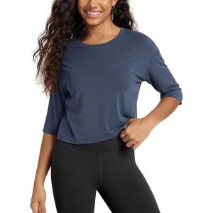 image:imageODODOS Womens Cropped TShirt  Ultra Soft Short Sleeve Top Crew Neck Relaxed Fit Casual Tee for Everyday WearNaval