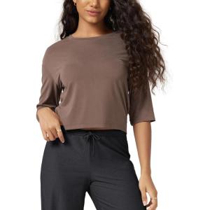 image:imageODODOS Womens Cropped TShirt  Ultra Soft Short Sleeve Top Crew Neck Relaxed Fit Casual Tee for Everyday WearTea Brown