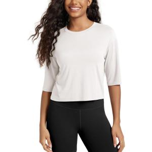 image:imageODODOS Womens Cropped TShirt  Ultra Soft Short Sleeve Top Crew Neck Relaxed Fit Casual Tee for Everyday WearWhite