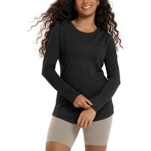 image:imageODODOS Womens Long Sleeve Tunic Top  Ultralight Soft Breathable Side Slit Basic Tee Yoga Workout TShirtBlack