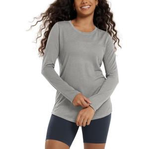 image:imageODODOS Womens Long Sleeve Tunic Top  Ultralight Soft Breathable Side Slit Basic Tee Yoga Workout TShirtLight Gray