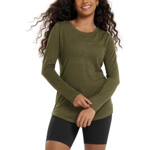 image:imageODODOS Womens Long Sleeve Tunic Top  Ultralight Soft Breathable Side Slit Basic Tee Yoga Workout TShirtMartini Olive