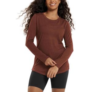 image:imageODODOS Womens Long Sleeve Tunic Top  Ultralight Soft Breathable Side Slit Basic Tee Yoga Workout TShirtRust Red