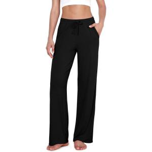image:imageODODOS Womens Lounge Pants with Pockets Drawstring Lightweight Loose Comfy Casual Pajama Pants2830 InseamBlack