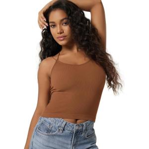 image:imageODODOS Womens Seamless Crop Tank Top  Double Strap RibKnit Soft Lightweight Camisole for Yoga Workout amp Everyday WearClay