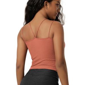 image:imageODODOS Womens Seamless Crop Tank Top  Double Strap RibKnit Soft Lightweight Camisole for Yoga Workout amp Everyday WearCoral
