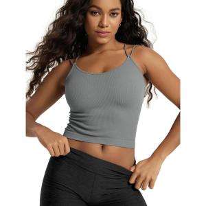 image:imageODODOS Womens Seamless Crop Tank Top  Double Strap RibKnit Soft Lightweight Camisole for Yoga Workout amp Everyday WearGray