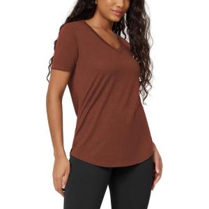 image:imageODODOS Womens Short Sleeve Tunic Top  Ultralight Soft Breathable Side Slit Basic Tee Yoga Workout TShirtRust Red