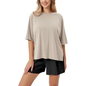 image:imageODODOS Womens Side Split Tee Modal Soft Raglan Short Sleeve Relaxed Fit Casual Lounge TShirts Yoga TopsAbalone