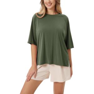 image:imageODODOS Womens Side Split Tee Modal Soft Raglan Short Sleeve Relaxed Fit Casual Lounge TShirts Yoga TopsArmy Green