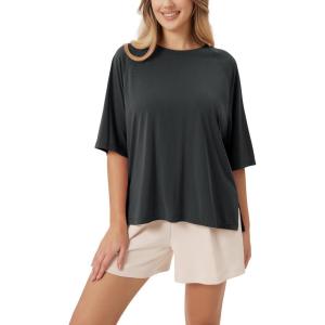 image:imageODODOS Womens Side Split Tee Modal Soft Raglan Short Sleeve Relaxed Fit Casual Lounge TShirts Yoga TopsBlack