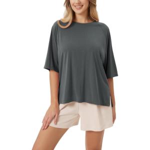 image:imageODODOS Womens Side Split Tee Modal Soft Raglan Short Sleeve Relaxed Fit Casual Lounge TShirts Yoga TopsCharcoal