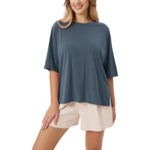 image:imageODODOS Womens Side Split Tee Modal Soft Raglan Short Sleeve Relaxed Fit Casual Lounge TShirts Yoga TopsDark Blue