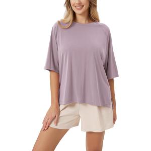 image:imageODODOS Womens Side Split Tee Modal Soft Raglan Short Sleeve Relaxed Fit Casual Lounge TShirts Yoga TopsLavender