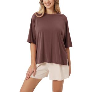 image:imageODODOS Womens Side Split Tee Modal Soft Raglan Short Sleeve Relaxed Fit Casual Lounge TShirts Yoga TopsSangria