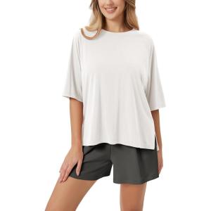 image:imageODODOS Womens Side Split Tee Modal Soft Raglan Short Sleeve Relaxed Fit Casual Lounge TShirts Yoga TopsWhite