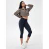 image:imageODODOS Womens Drawstring Tie Capri Leggings 19 Inseam High Waist Compression Workout Cropped Yoga PantsDeep Navy