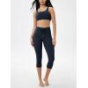 image:imageODODOS Womens Drawstring Tie Capri Leggings 19 Inseam High Waist Compression Workout Cropped Yoga PantsDeep Navy