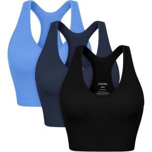 image:imageODODOS 3Pack Seamless Racerback Crop Tank for Women Ribbed Knit Soft Crop TopsBlacknavyblue