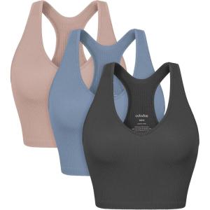 image:imageODODOS 3Pack Seamless Racerback Crop Tank for Women Ribbed Knit Soft Crop TopsCharcoaldusty Bluebark