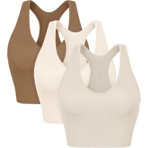image:imageODODOS 3Pack Seamless Racerback Crop Tank for Women Ribbed Knit Soft Crop TopsIvorystar Whiteermine