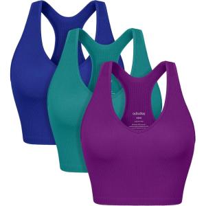 image:imageODODOS 3Pack Seamless Racerback Crop Tank for Women Ribbed Knit Soft Crop TopsPhloxsea Greenlapis