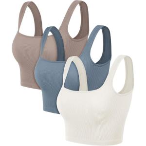 image:imageODODOS 3Pack Seamless Square Neck Crop Tank for Women Ribbed Knit Soft Low Back Cropped TopsIvorydusty Bluesphinx
