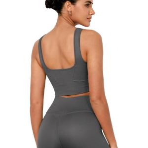 image:imageODODOS Seamless Square Neck Sports Bra for Women Ribbed Crop Tank Casual Low Back Cropped TopsCharcoal