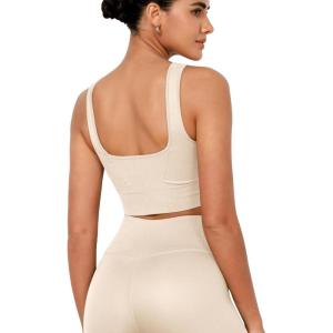 image:imageODODOS Seamless Square Neck Sports Bra for Women Ribbed Crop Tank Casual Low Back Cropped TopsIvory