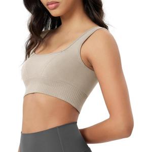 image:imageODODOS Seamless Square Neck Sports Bra for Women Ribbed Crop Tank Casual Low Back Cropped TopsMushroom