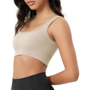 image:imageODODOS Seamless Square Neck Sports Bra for Women Ribbed Crop Tank Casual Low Back Cropped TopsOat Milk