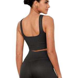image:imageODODOS Seamless Square Neck Sports Bra for Women Ribbed Crop Tank Casual Low Back Cropped TopsOnyx Black