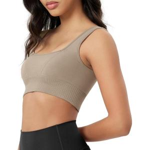 image:imageODODOS Seamless Square Neck Sports Bra for Women Ribbed Crop Tank Casual Low Back Cropped TopsTaupe