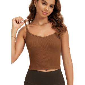 image:imageODODOS Seamless Sweetheart Neck Crop Tank for Women Ribbed Strappy Racerback Cropped Cami TopsClay
