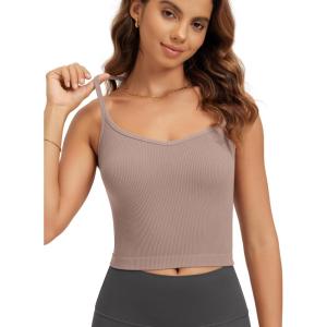 image:imageODODOS Seamless Sweetheart Neck Crop Tank for Women Ribbed Strappy Racerback Cropped Cami TopsSphinx