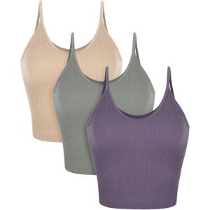 image:imageODODOS V Neck Seamless Crop Tank for Women Ribbed Knit Soft Cropped Camisole TopsBeigegrayviolet